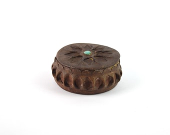 Vintage Leather Jewelry Box, Made in 1989, Leather Trinket Case, Round Storage Holder, Decor