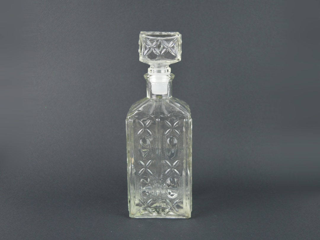 Vintage Whiskey Decanter Vintage Square Clear Cut Glass Whiskey Bottle