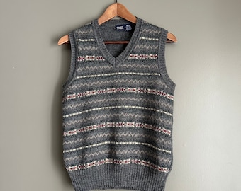 Vintage Gant Wool Sweater Vest, Fair Isle Pattern, Grey, Size Medium
