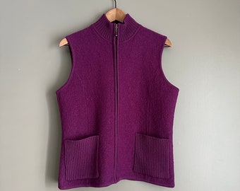 Tabi Boiled Wool Vest, Purple, Zip Up, Size Medium