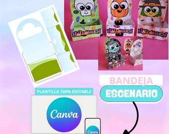 Mini stage box (5 Halloween designs and editable template in Canva)