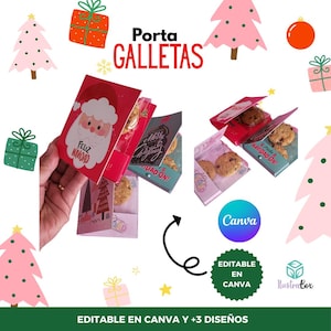 以下が含まれることがあります： クリスマスをテーマにしたクッキーボックス4個セット。お祝いのデザインと「Feliz Navidad」と「Navidad On!」の文字が書かれています。箱は段ボール製で、開くとクッキーを入れるスペースがあります。箱は、クッキーをプレゼントする楽しくてお祝いの方法として使用するためにデザインされています。