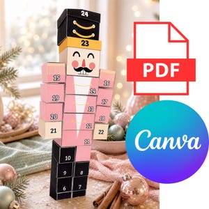 Calendario de Adviento Cascanueces Imprimible, Advent Calendar printable nutcracker, Descarga Digital Pdf JPG, Navidad DIY|Editable en Canva