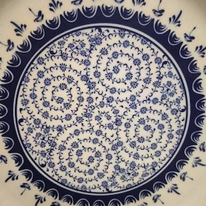 Handmade Ceramic Wall Plate 9", Authentic Halic Work Blue and White Pottery, Golden Horn Tezhip Art, Hand-Painted Iznik Chini, Unique Gift