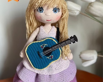Crochet Doll with Blue Guitar