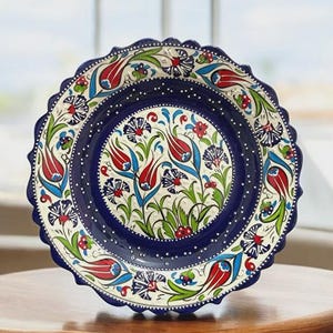 Kutahya türkische Keramikplatte - 30 cm Iznik-Stil Osmanische Blumenwandkunst (Samtbox)