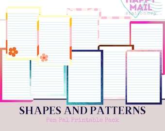 Shapes and Patterns Pen Pal Stationery Set | Happy Mail Digital Printable Kit | Printable Letter Writing Set