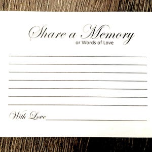 Personalized* Memorial Note Cards: Share a Memory, Funeral Guest Book Alternative (Set of 50)
