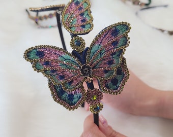 Butterfly Embroidery Crystal Hand Made Headband