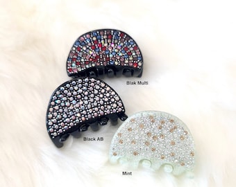 Half Moon Cellulose Crystal Covered Small Size Jaw Clip -3colors