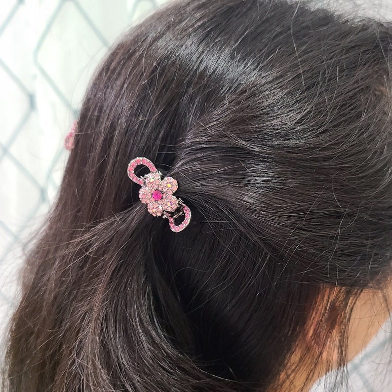 Small Size Crystal Mini Flower Flat Jaw Hair Clip image 8