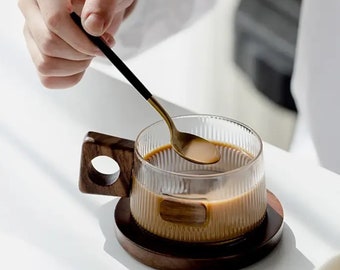 Japanese Style Coffee Mug Hand-crafted Handmade Ceramic Mugs With Wooden Handle | Coffee Mug Set Glass