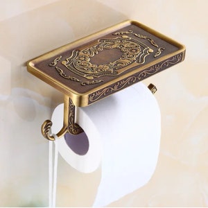 Vintage Toilet Roll Holder Gold Fixture Brass with Screws Toilet Paper Holder With Shelf | Antique Bathroom Accessories