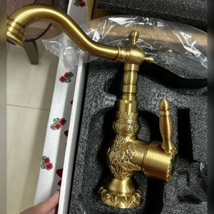 Mixer Tap Bathroom Faucet Basin Sink Counter Top Tall Long Swivel Spout Antique Brass