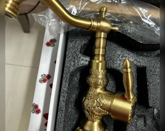 Mixer Tap Bathroom Faucet Basin Sink Counter Top Tall Long Swivel Spout Antique Brass