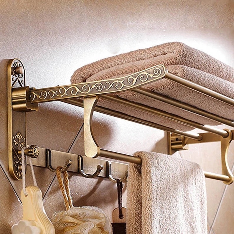 Vintage Toilet Roll Holder Gold Fixture Brass with Screws Toilet Paper Holder With Shelf Antique Bathroom Accessories Towel Rack 1pc