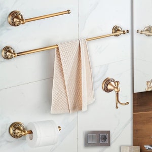 Vintage Toilet Roll Holder Gold Fixture Brass with Screws Toilet Paper Holder With Shelf Antique Bathroom Accessories 4pc Set