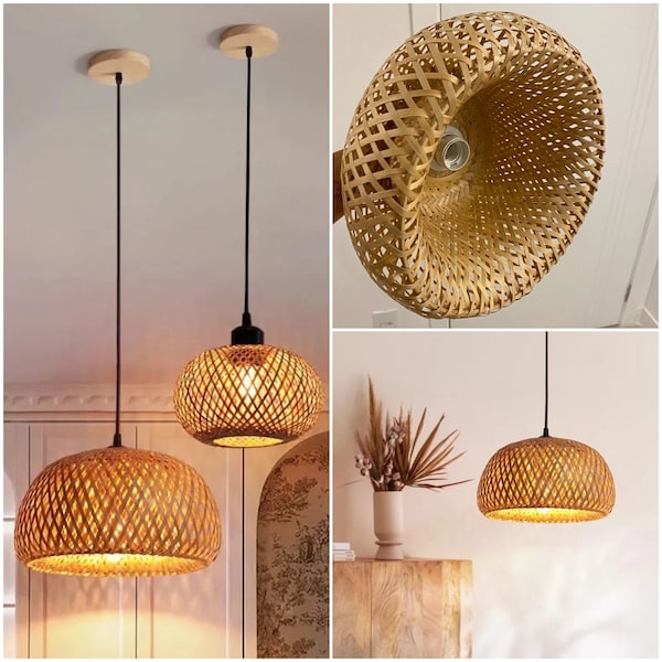 Rattan Lampshade Pendant Light Woven Lampshade, Bamboo Light Fixture,Rattan Light Pendant,Bamboo Light,Rattan Light