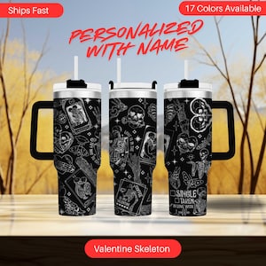 Personalized Skeleton Valentine Tumbler: Gothic Spooky Love Gift