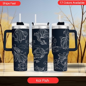 Gobelet carpe koï : mug isotherme 40 oz gravé au laser, cadeau carpe japonaise
