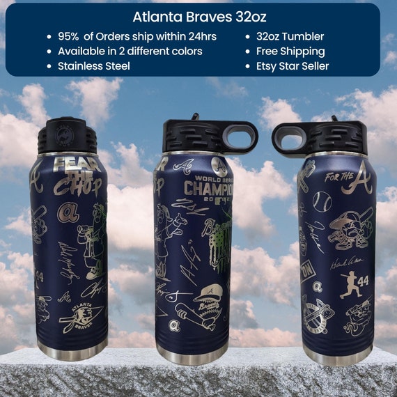 Atlanta Braves Engraved 32oz  Water Bottle , America Baseball Team! Bravos