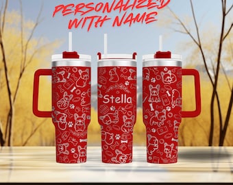 French Bulldog Personalized Tumbler - 40oz Cup with Custom Pup's Name - Laser Engraved Pet Lover Gift
