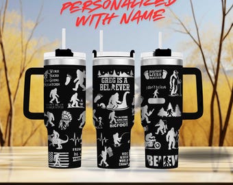 Bigfoot Sasquatch Engraved 40oz Tumbler with Funny Quote | Custom Insulated Travel Mug | Unique Sasquatch Lover Gift