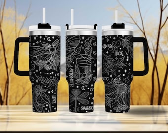Witchy Vibes 40oz Stainless Steel Tumbler Engraved Mug with Mystical Witchcraft Design Insulated Travel Cup for Witches and Astrology Lovers