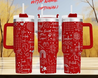 Teacher 40oz Engraved Tumbler, Personalized Gift for Educators, Insulated Tumbler with Handle, Laser Engraved Teacher Mug, Teacher Gift