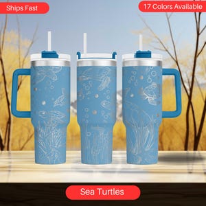 Sea Turtle Tumbler: Laser Engraved 40oz Insulated Mug, Ocean Lover Gift