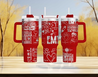 EMT Laser Engraved First Responder Tumbler, Insulated with Handle