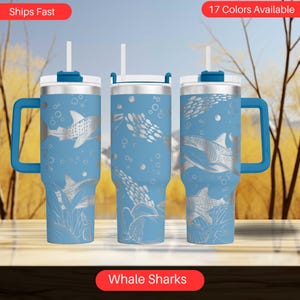 Whale Shark 40oz Laser Engraved Tumbler - 17 Colors, Ocean Gift
