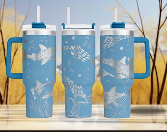 Whale Shark 40oz Laser Engraved Tumbler - 17 Colors, Ocean Gift