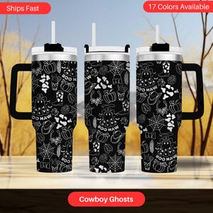 40oz Cowboy Ghost Halloween Tumbler, Boo Haw Laser Engraved Mug, Western Fall Cup, Ghost Cowboy Gift, Pumpkin Spice Cup, Insulated Drinkware