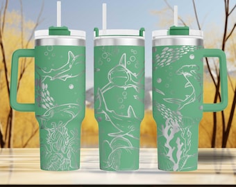 Ocean Lover Shark Tumbler, Stainless Steel 40oz (Insulated with Straw)