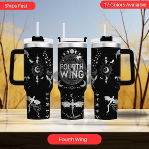 Fourth Wing Tumbler 40oz Stainless Steel with Handle, Laser Engraved Fantasy Novel Drinkware, Insulated Holiday Gift