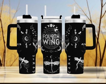 Fourth Wing Tumbler 40oz Stainless Steel with Handle, Laser Engraved Fantasy Novel Drinkware, Insulated Holiday Gift