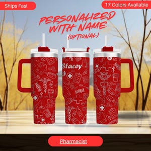 Pharmacist Tumbler 40oz, Personalized Laser Engraved Mug, Pharmacy Tech Gift, Custom Name Cup, Insulated Stainless Steel, Med School Gift