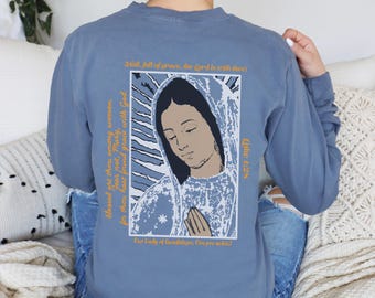 Our Lady of Guadalupe Long Sleeve, Garment-Dyed Cotton T-Shirt