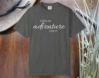 T-shirt med äventyrsskript, plaggfärgad bomullströja