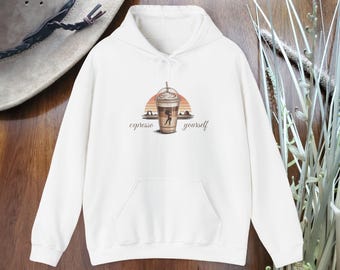 Expresso Yourself Hoodie, Mysig Unisex-tröja, Kaffeälskarepresent, Vardagskläder, Unik Hoodie