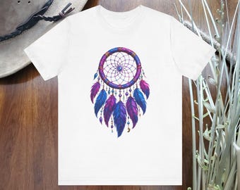 Akvarell drömfångare-t-shirt | Fjäderboho-tröja, lätt boho-topp