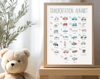Transport Alphabet Print, Vehicles ABC Print, Boy PlayRoom Wall Art, Boy Nursery Decor, Classroom Prints, Learning Poster, DIGITAL DOWNLOAD