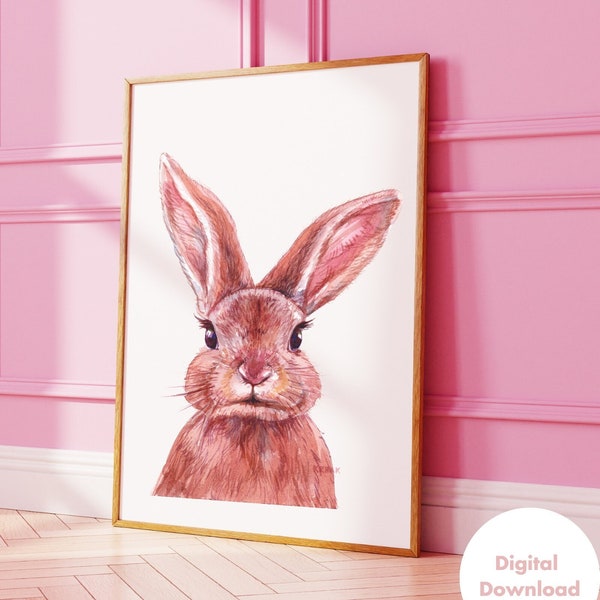 Nursery Bunny Pink Wall Art, Bunny Art, Bunny Wall Decor, Bunny Nursery Decor, Kid room Wall Art, Pink Bunny Art, Fun Prints, Printable Art