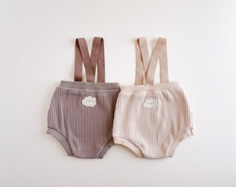 Toddler suspender shorts, Sizes: 2T and 3T.