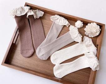 3-pair sock set | Baby Socks | Knee High Lace Socks | Lace Cotton Socks for Kids| Size 0-3Y