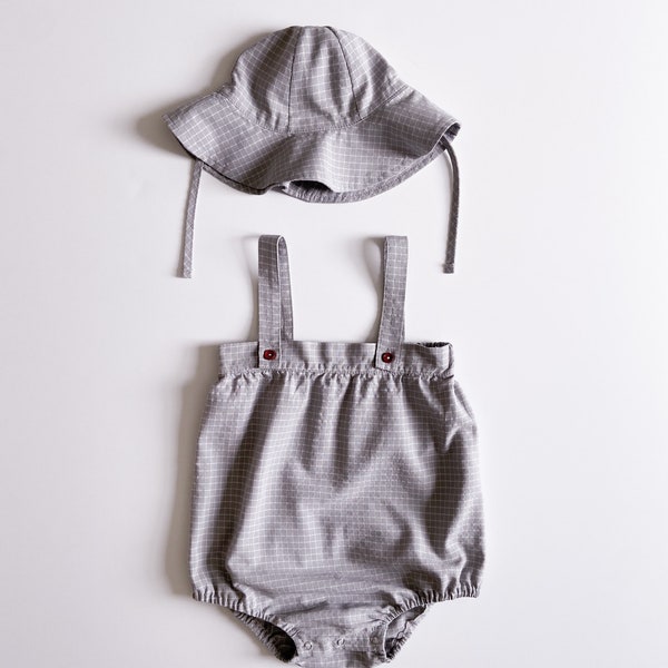 Plaid Baby Romper with a Hat, Sizes: 6, 12, 18, 24 months