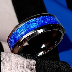 Black Ceramic Inlay Ring Band Sz 10