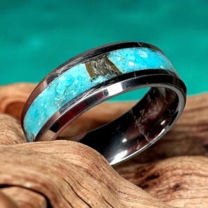 Edelstahl Opal und Metall Flocken Inlay Ring Band 12