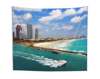 Miami Beach Pier View from Above Indoor Wall Tapestries